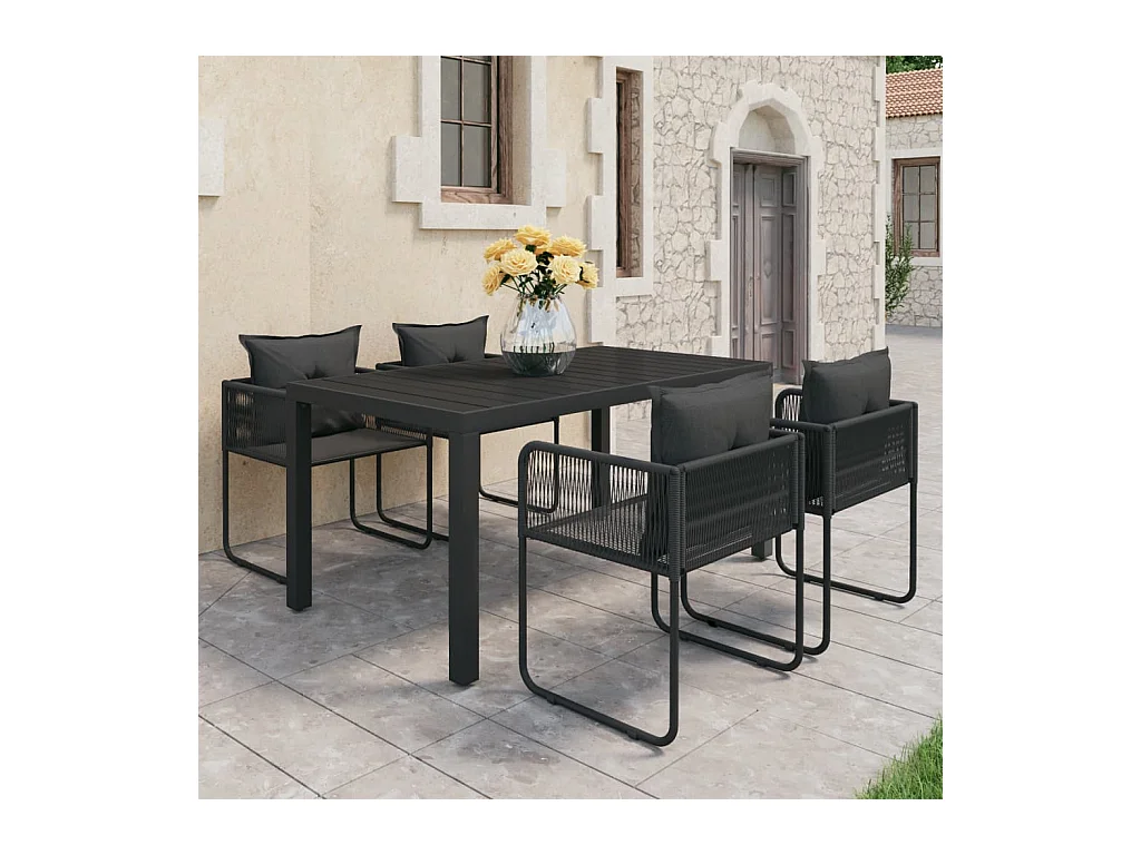 Set de comedor de jardín de 5 piezas PVC ratán negro