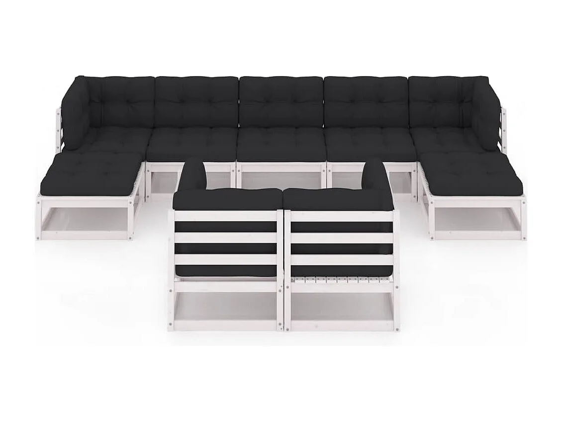 9 peças conj. lounge de jardim c/ almofadões pinho maciço branco