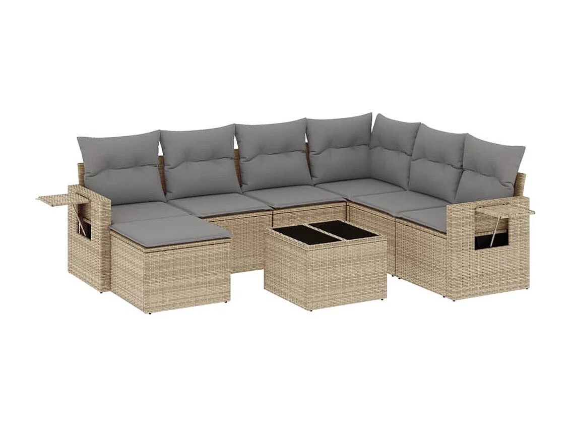 8-delige Loungeset met kussens poly rattan beige