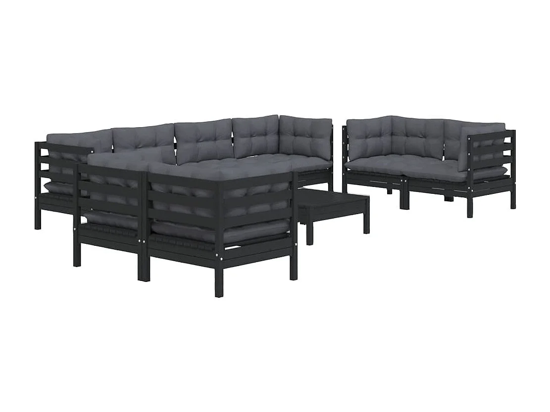 Juego de muebles de jardín 9 piezas y cojines madera maciza pino