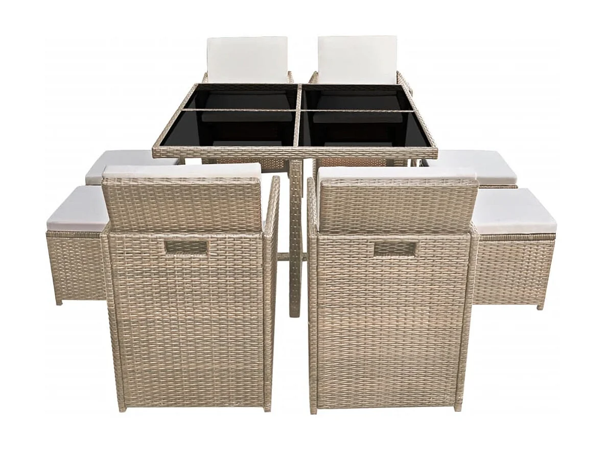 Salon de jardin encastrable avec coussins 9 pièces Rotin Beige