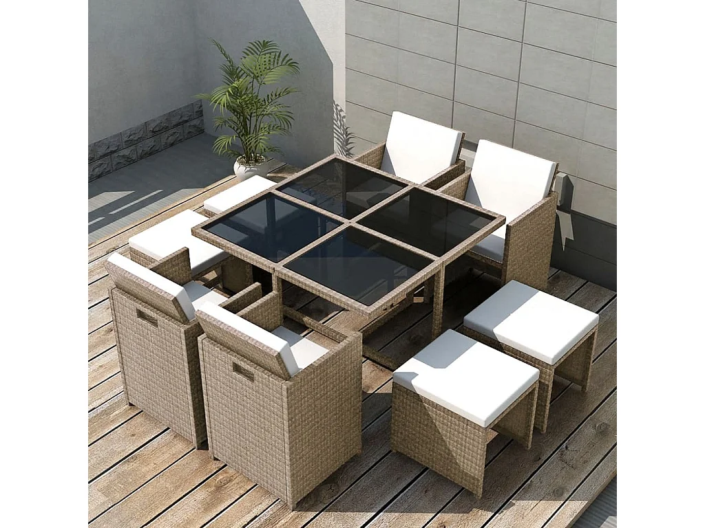 9-delige Tuinset met kussens poly rattan beige