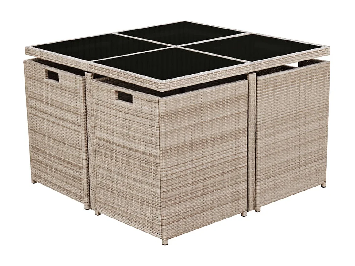 9-delige Tuinset met kussens poly rattan beige