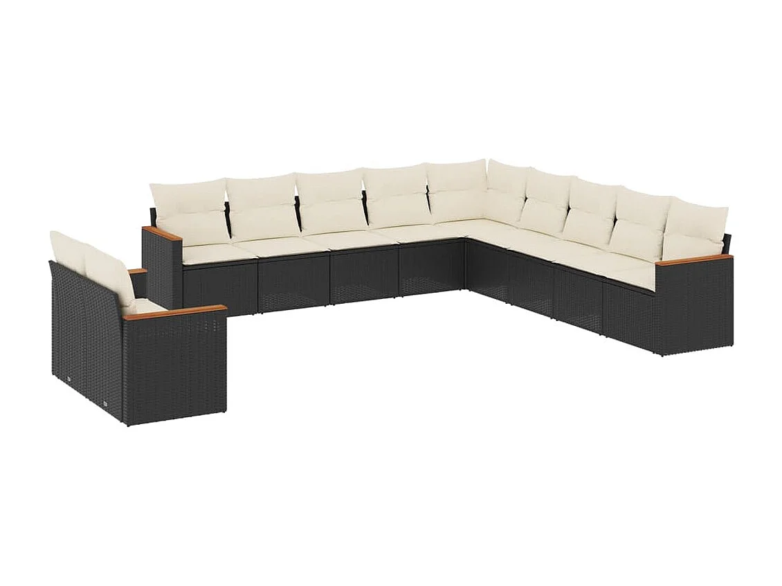 11 peças conjunto sofás de jardim c/ almofadões vime PE preto