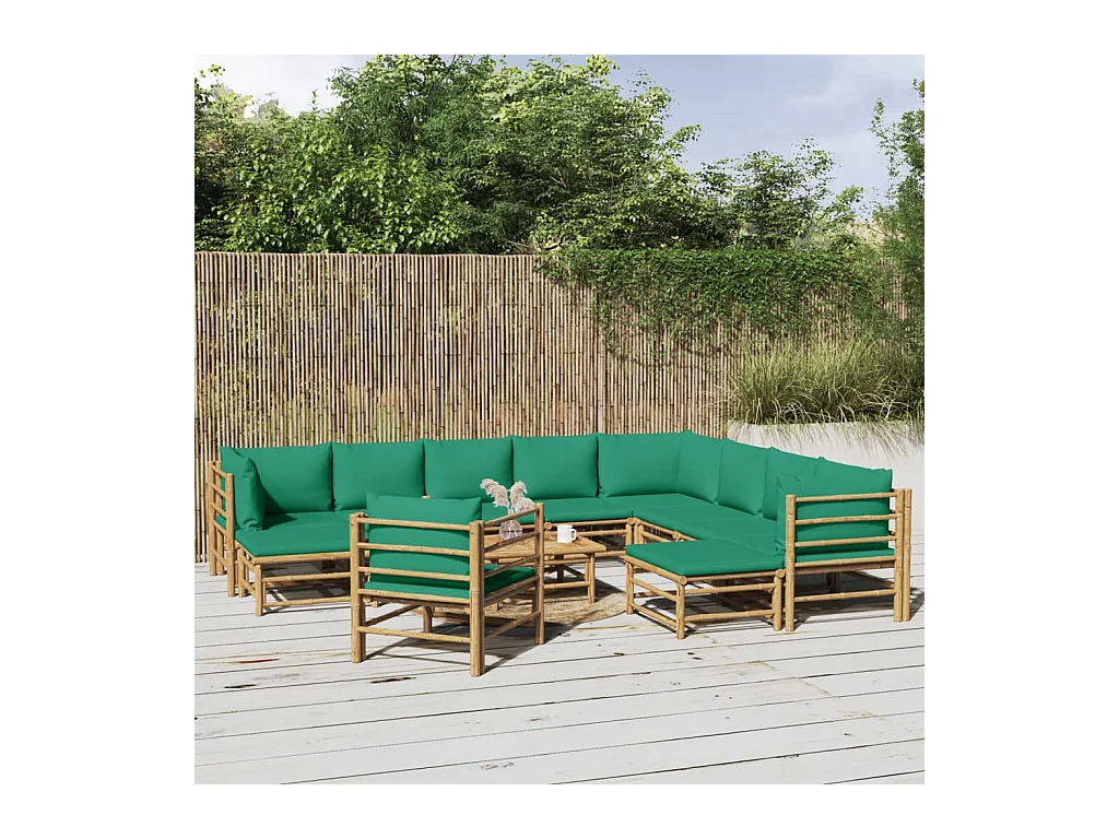 Salon de jardin 12 pièces avec coussins vert bambou