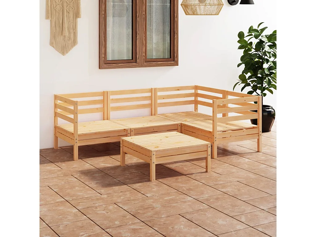 5 peças conjunto lounge de jardim pinho maciço