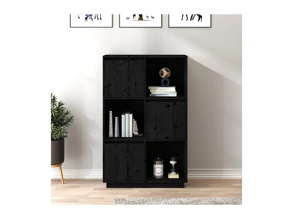 Buffet Noir 74x35x117 cm Bois massif de pin