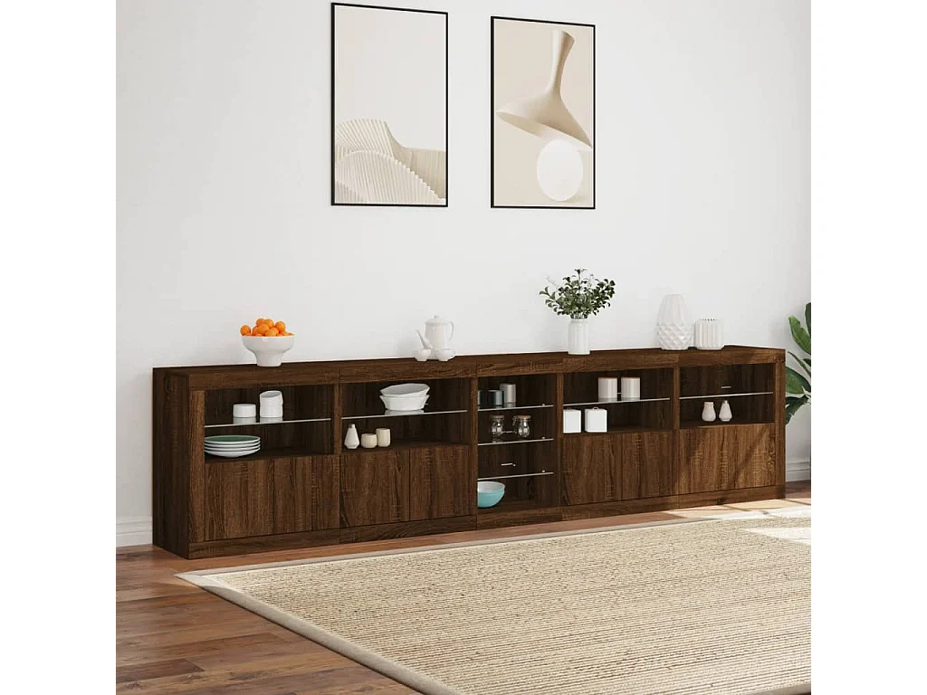 Buffet avec lumières LED chêne marron 283x37x67 cm