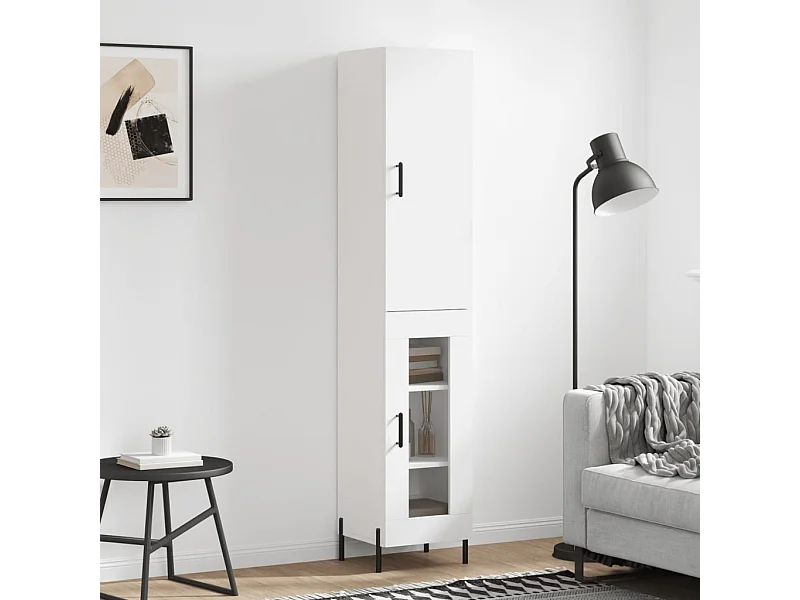 Aparador alto madera contrachapada blanco 34,5x34x180 cm