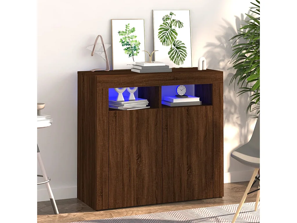 Dressoir met LED-verlichting 80x35x75 cm bruin eiken