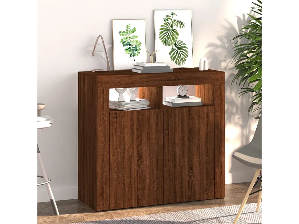 Dressoir met LED-verlichting 80x35x75 cm bruin eiken