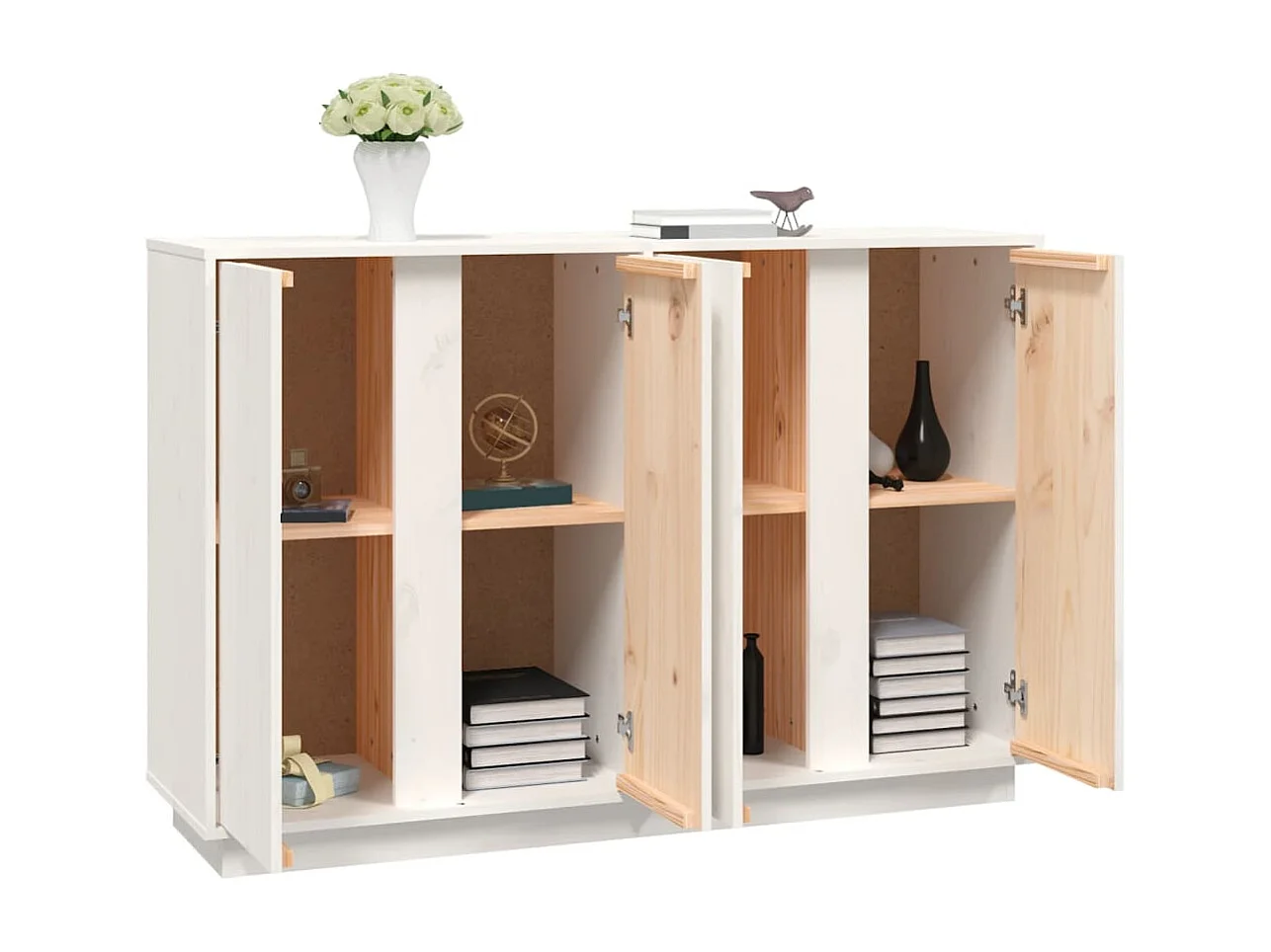 Buffet Blanc 120x35x80 cm Bois massif de pin