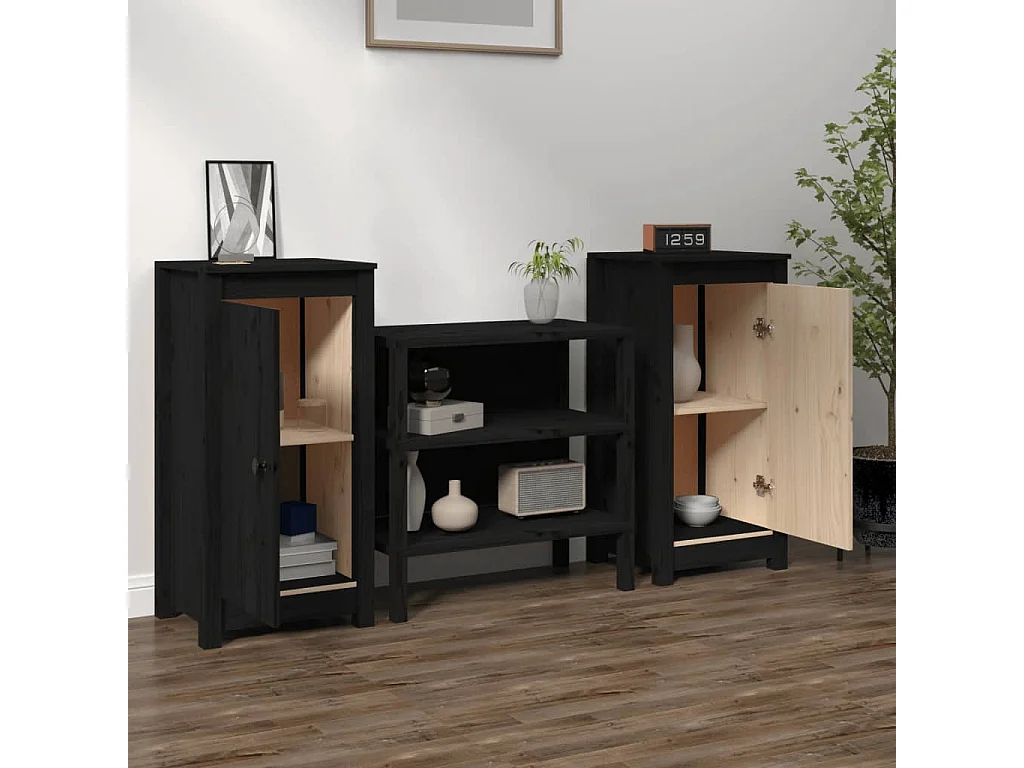 Buffets 2 pièces Noir 40x35x80 cm Bois massif de pin