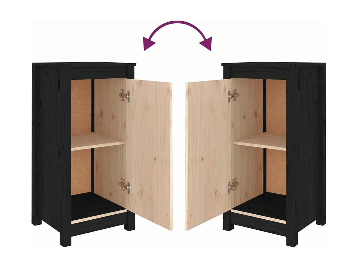 Buffets 2 pièces Noir 40x35x80 cm Bois massif de pin