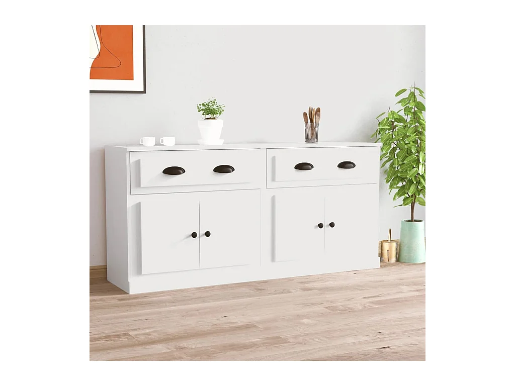 Buffets 2 pièces blanc bois d'ingénierie