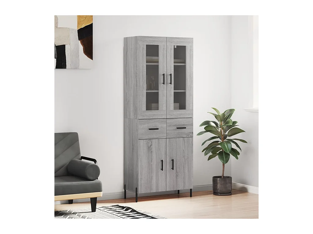 Hoge kastukken69,5x34x180 cm bewerkt hout grijs sonoma eikenkleurig