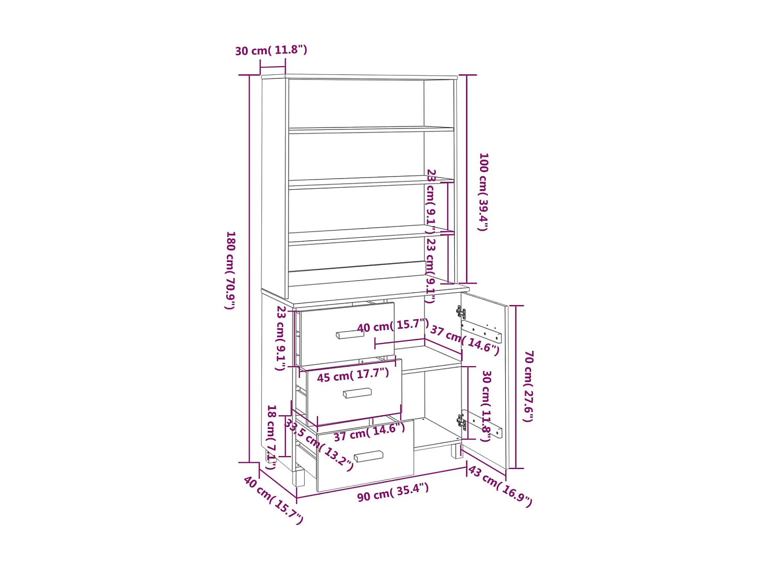 Buffet HAMAR Bois massif de pin Marron miel