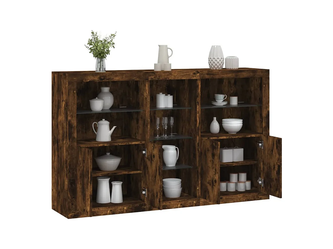 Buffet avec lumières LED chêne fumé 162x37x100 cm