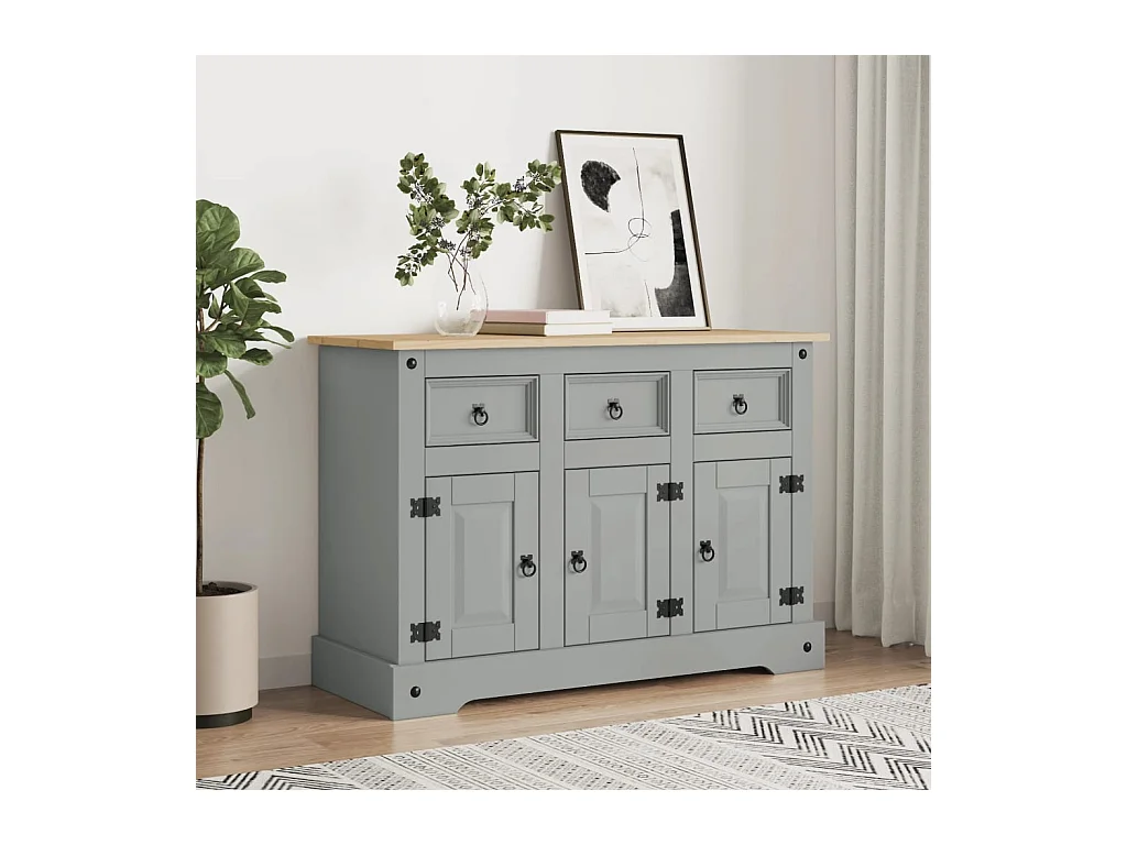Buffet Corona gris 112x43x78 cm bois massif de pin
