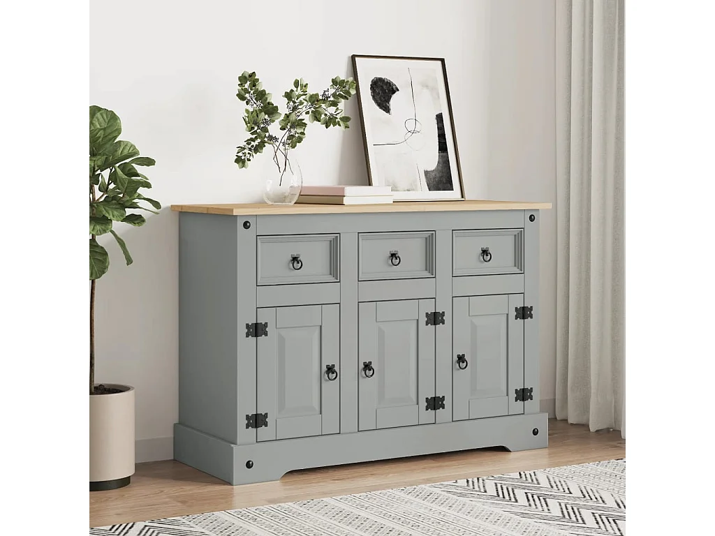 Buffet Corona gris 112x43x78 cm bois massif de pin