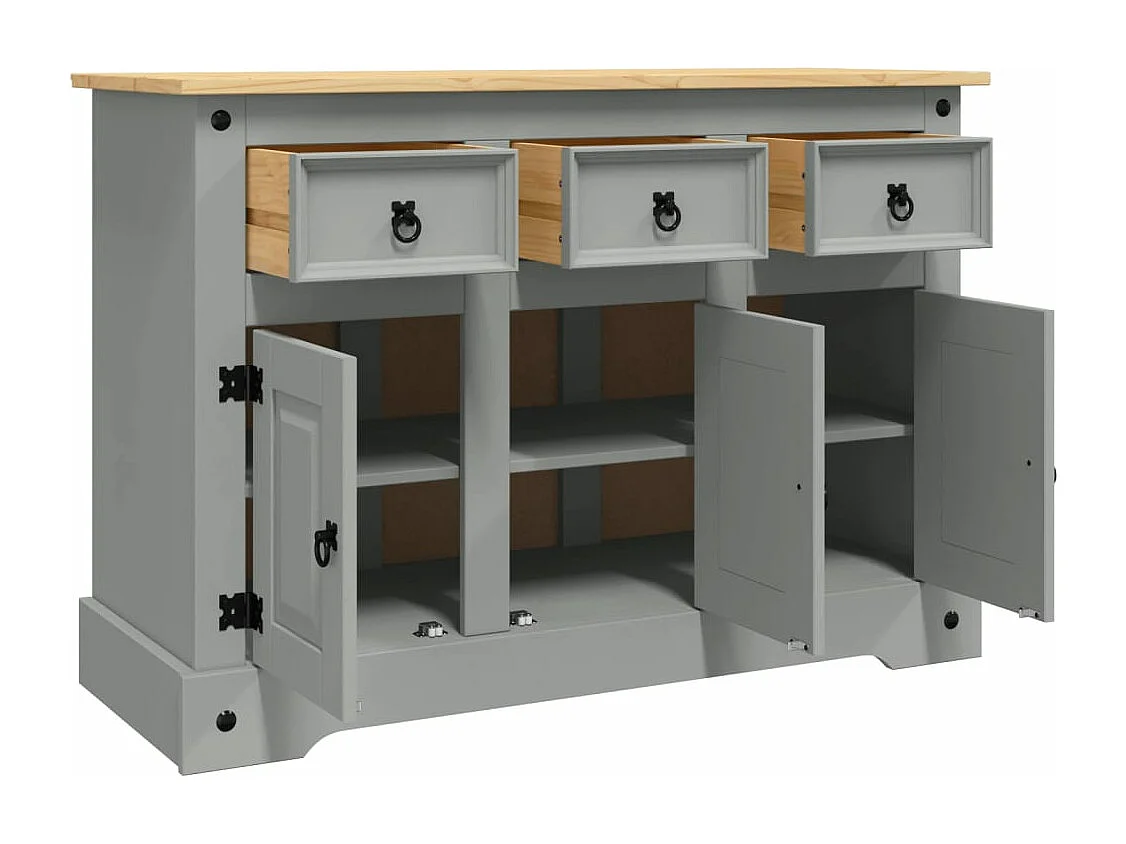 Buffet Corona gris 112x43x78 cm bois massif de pin