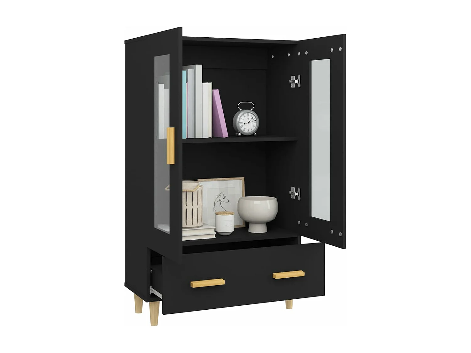 Buffet haut noir 70x31x115 cm bois d'ingénierie