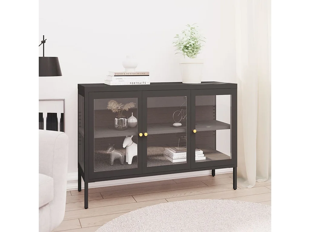 Buffet Anthracite 105x35x70 cm Acier et verre