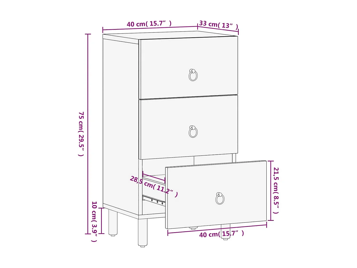 Armoire latérale 40x33x75 cm bois massif de manguier