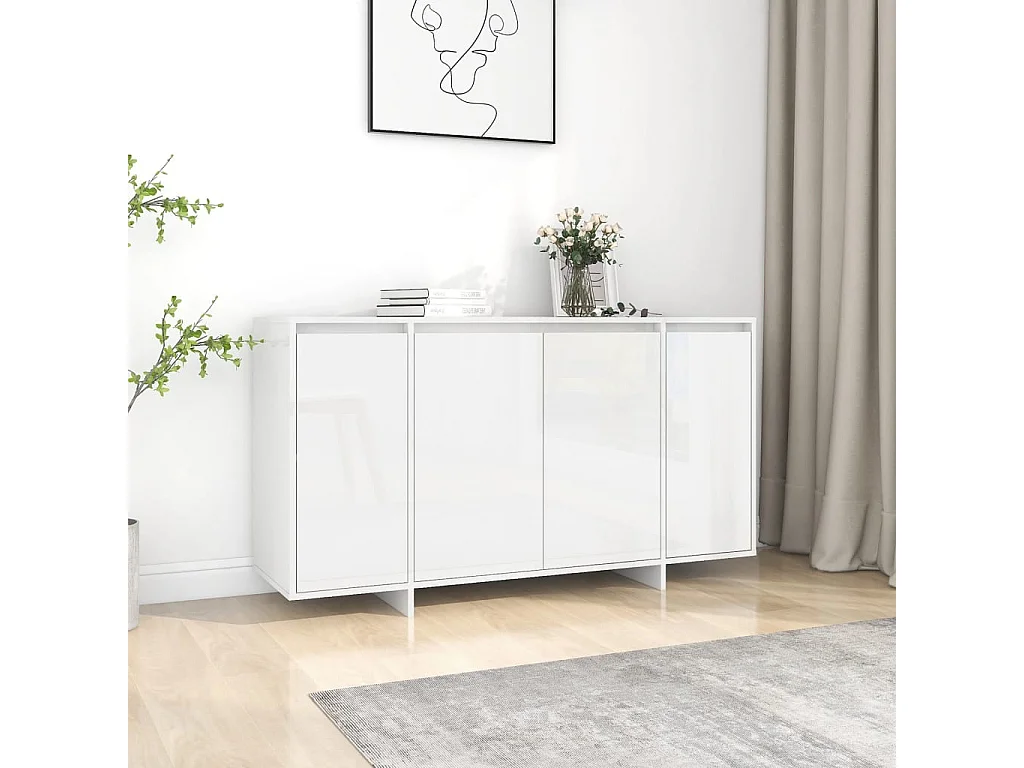 Buffet blanc brillant 135x41x75 cm bois d'ingénierie