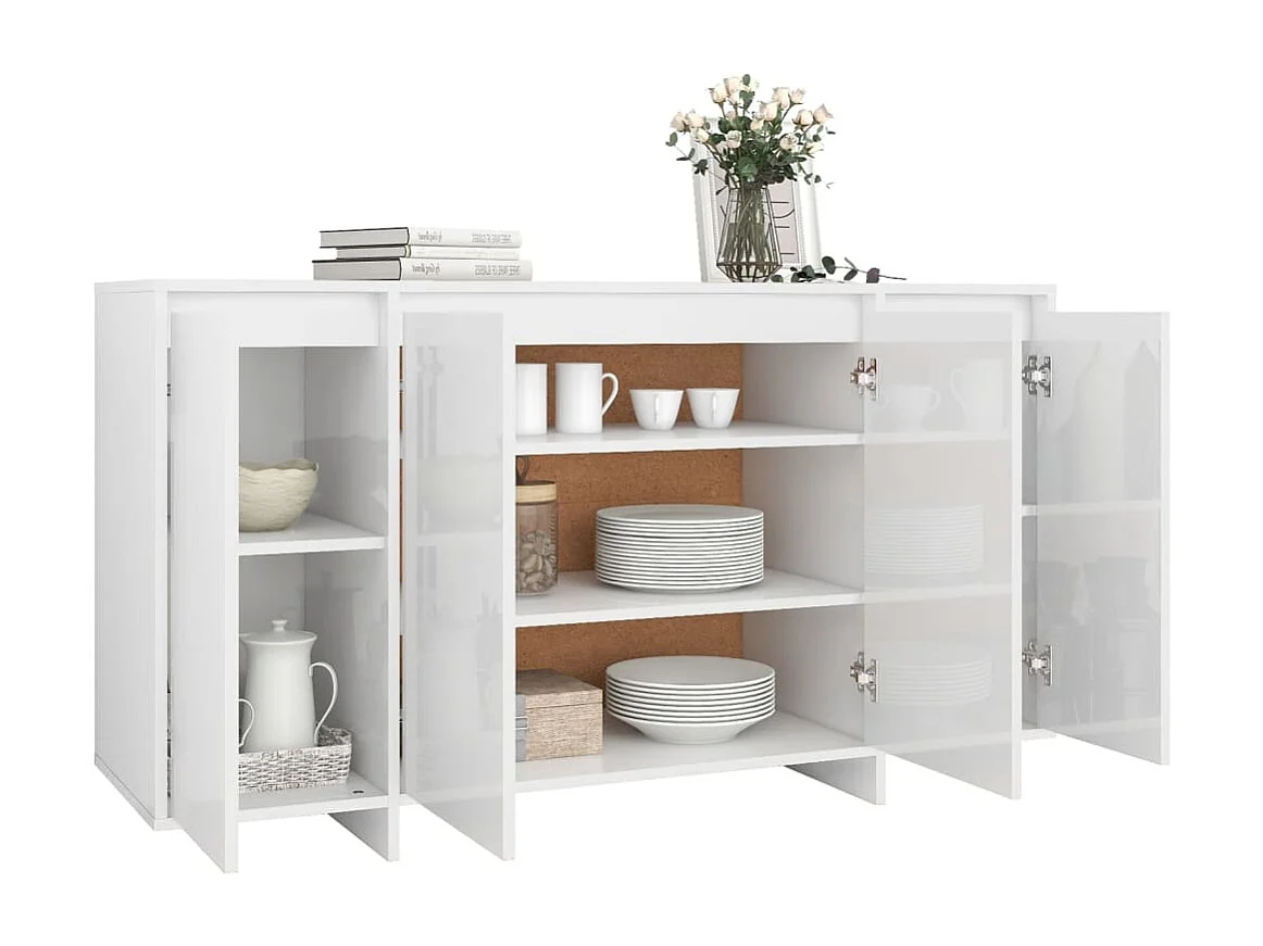 Buffet blanc brillant 135x41x75 cm bois d'ingénierie