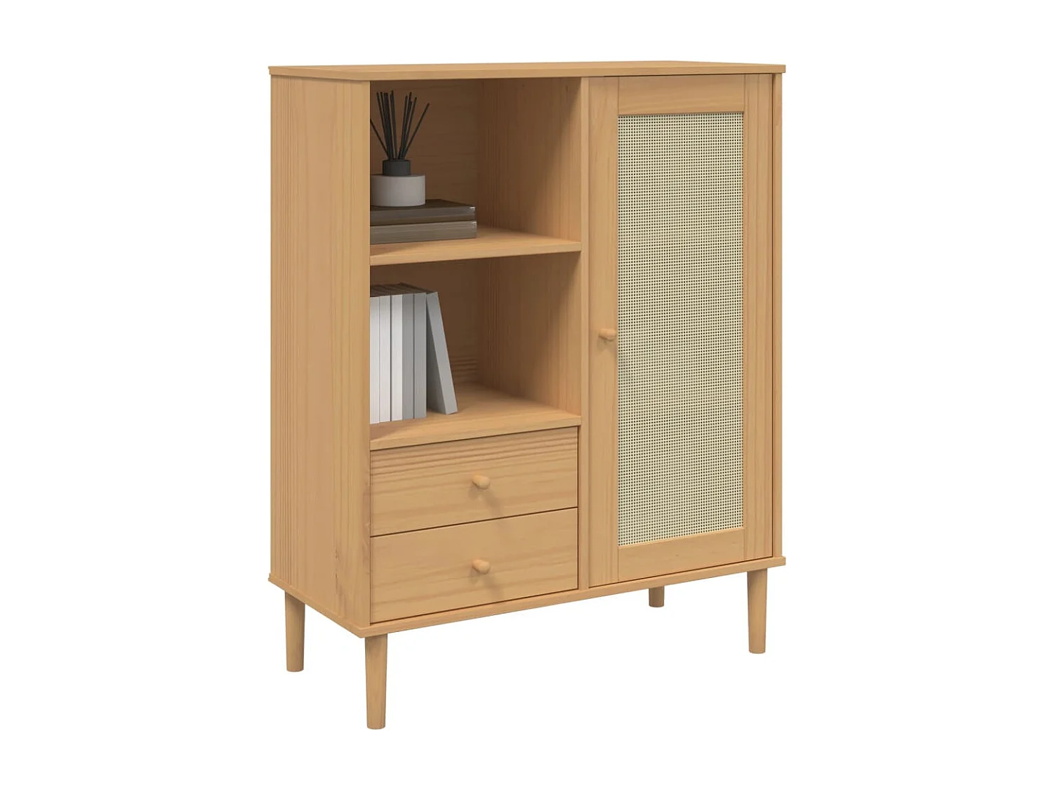 Aparador alto SENJA aspecto de ratán madera marrón 90x40x112 cm