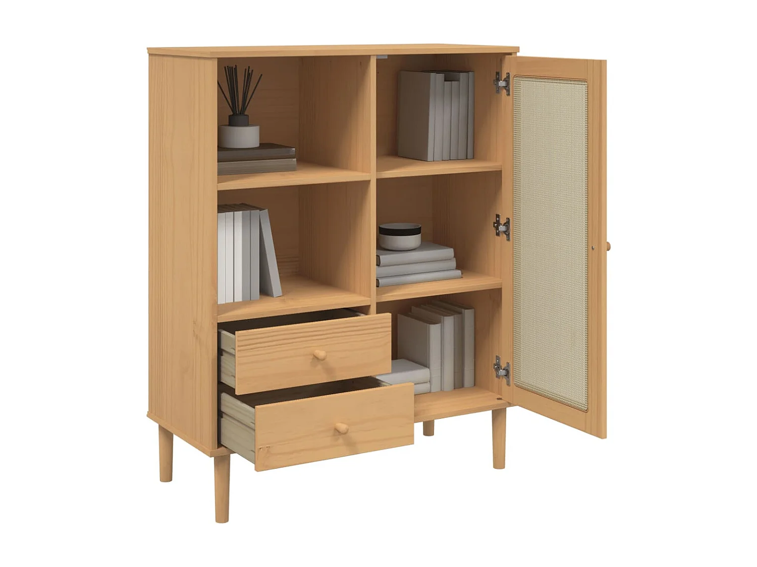 Aparador alto SENJA aspecto de ratán madera marrón 90x40x112 cm