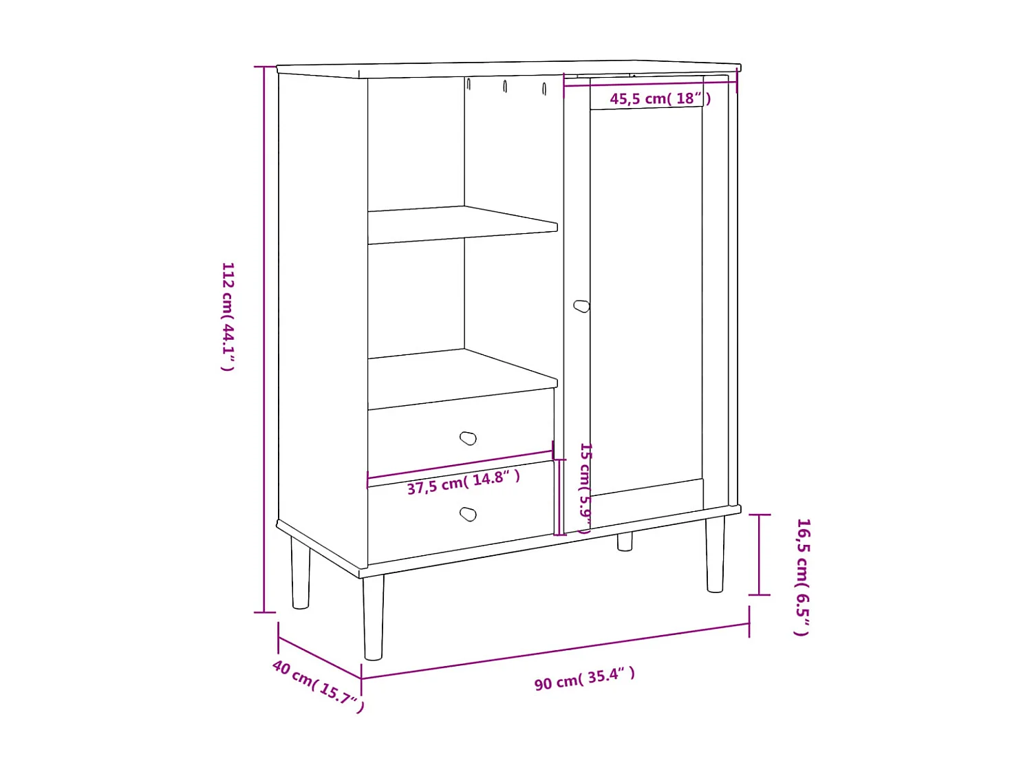 Buffet SENJA aspect rotin marron 90x40x112cm bois massif de pin