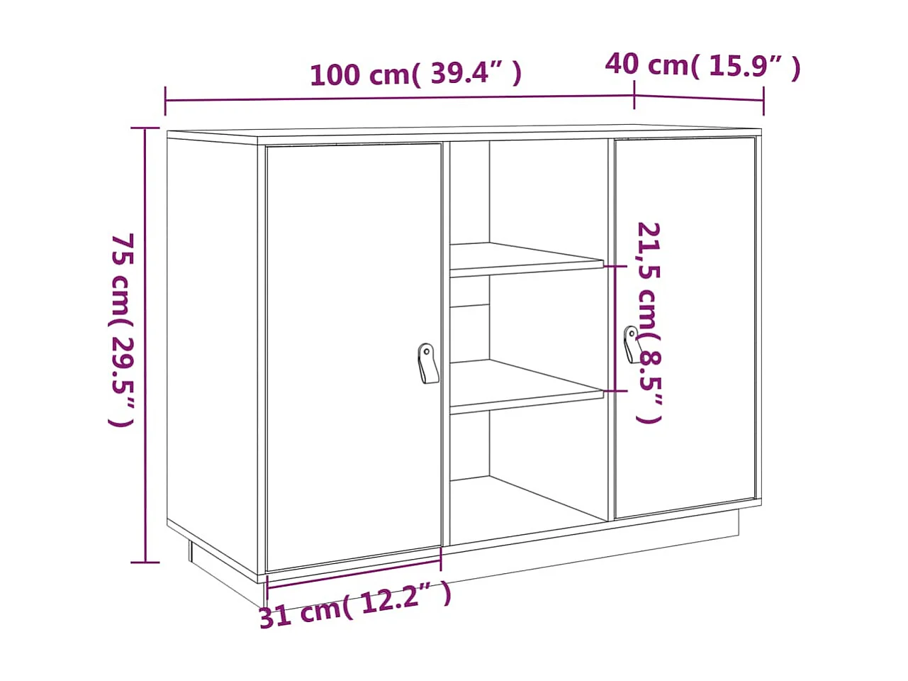Buffet 100x40x75 cm Bois massif de pin