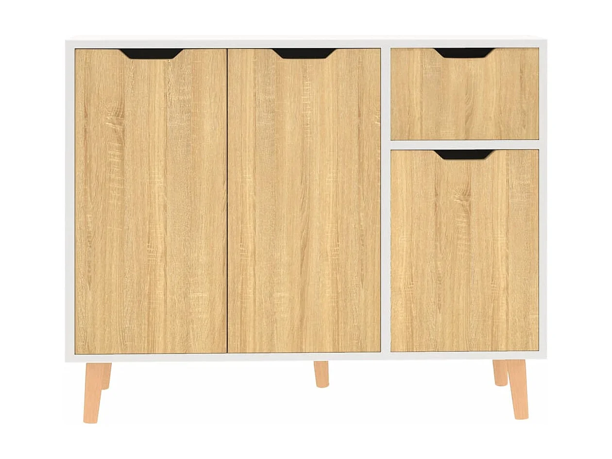 Buffet Blanc et chêne sonoma 90x30x72 cm Aggloméré