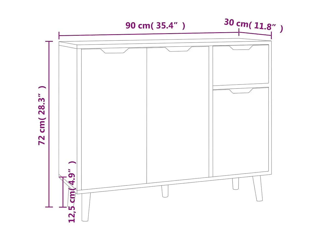 Buffet Blanc et chêne sonoma 90x30x72 cm Aggloméré