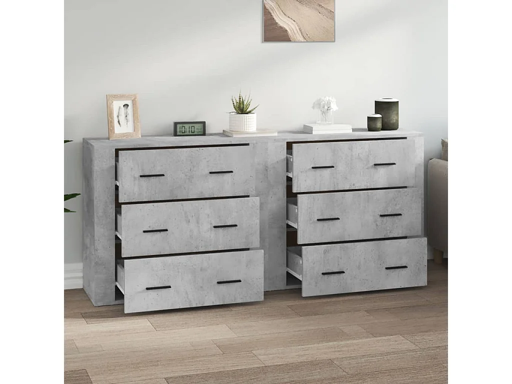 Buffets 2 pièces gris béton bois d'ingénierie