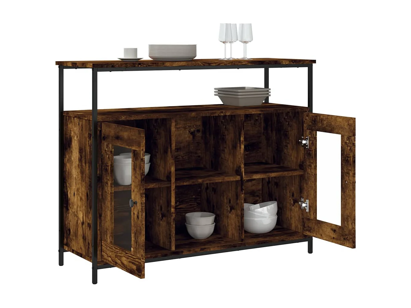 Buffet chêne fumé 100x35x80 cm bois d'ingénierie