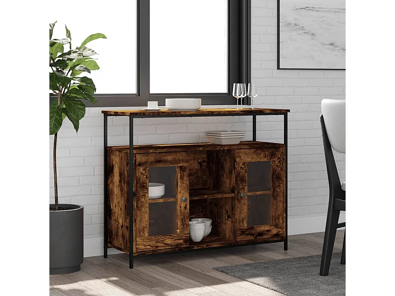 Dressoir 100x35x80 cm bewerkt hout gerookt eikenkleurig