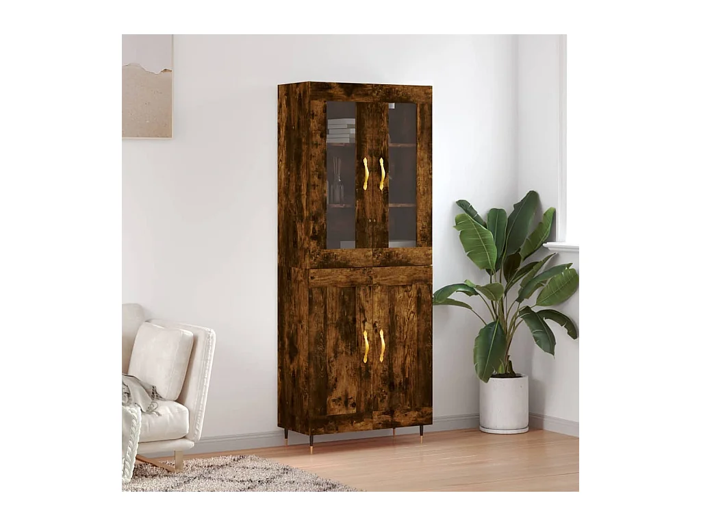 Buffet haut Chêne fumé 69,5x34x180 cm Bois d'ingénierie