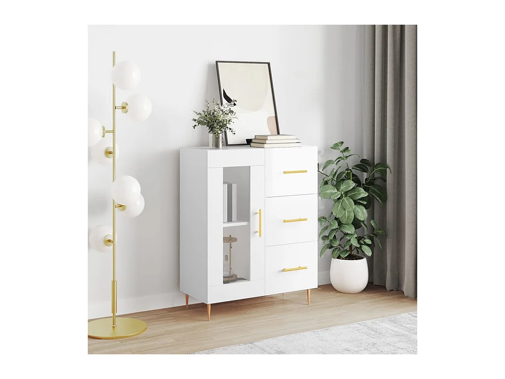Buffet Blanc brillant 69,5x34x90 cm Bois d'ingénierie