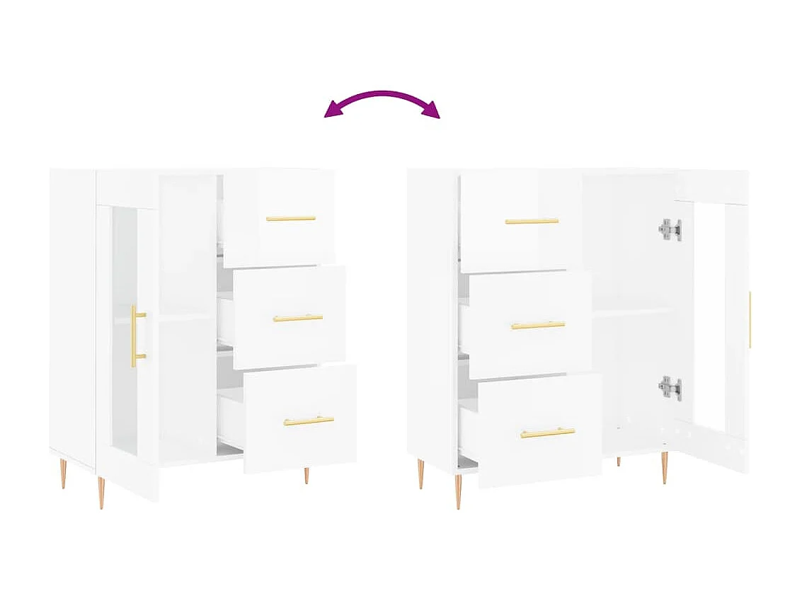 Buffet Blanc brillant 69,5x34x90 cm Bois d'ingénierie