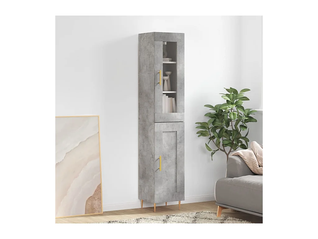 Buffet haut Gris béton 34,5x34x180 cm Bois d'ingénierie