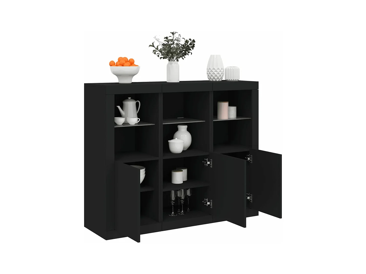 Buffets avec lumières LED 3 pièces noir bois d'ingénierie