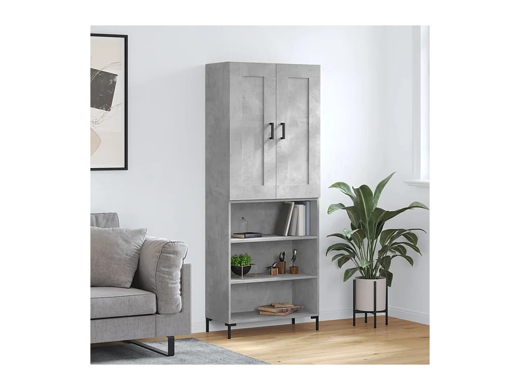 Hoge kast 69,5x34x180 cm bewerkt hout betongrijs