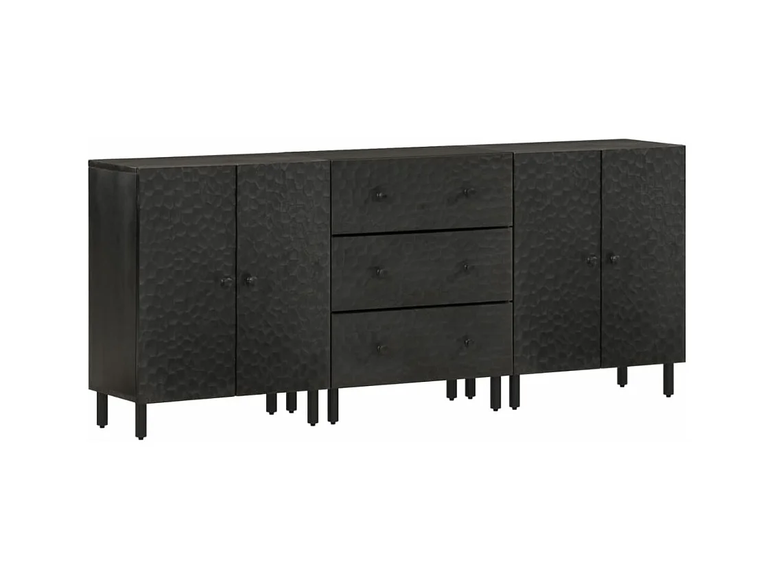 Armoires latérales 3pièces noir 60x33x75cm bois massif de manguier