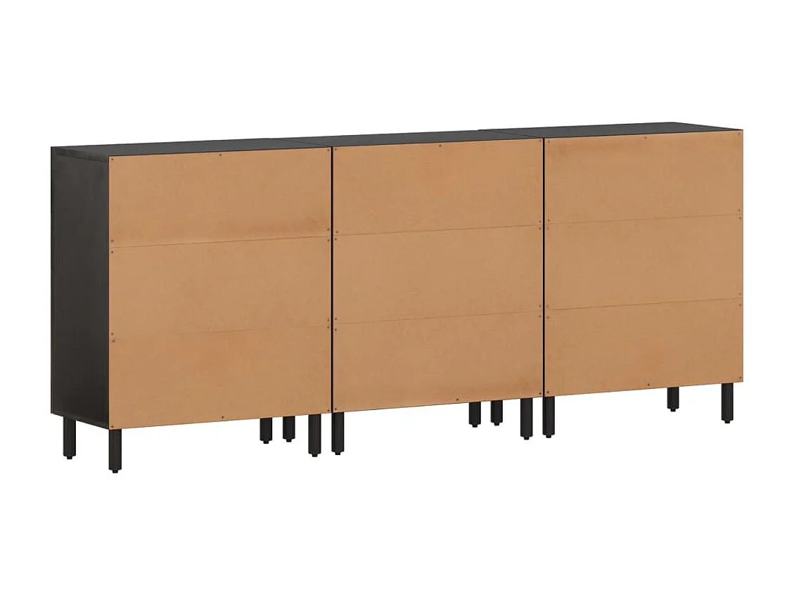 Armarios auxiliares 3 piezas madera maciza mango negro 60x33x75cm