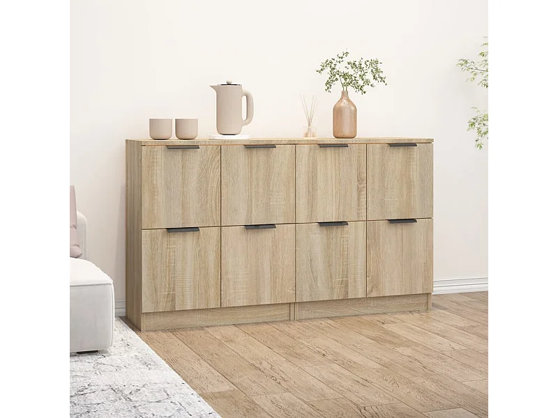 Aparadores 2 unidades madera contrachapada roble Sonoma 60x30x70 cm