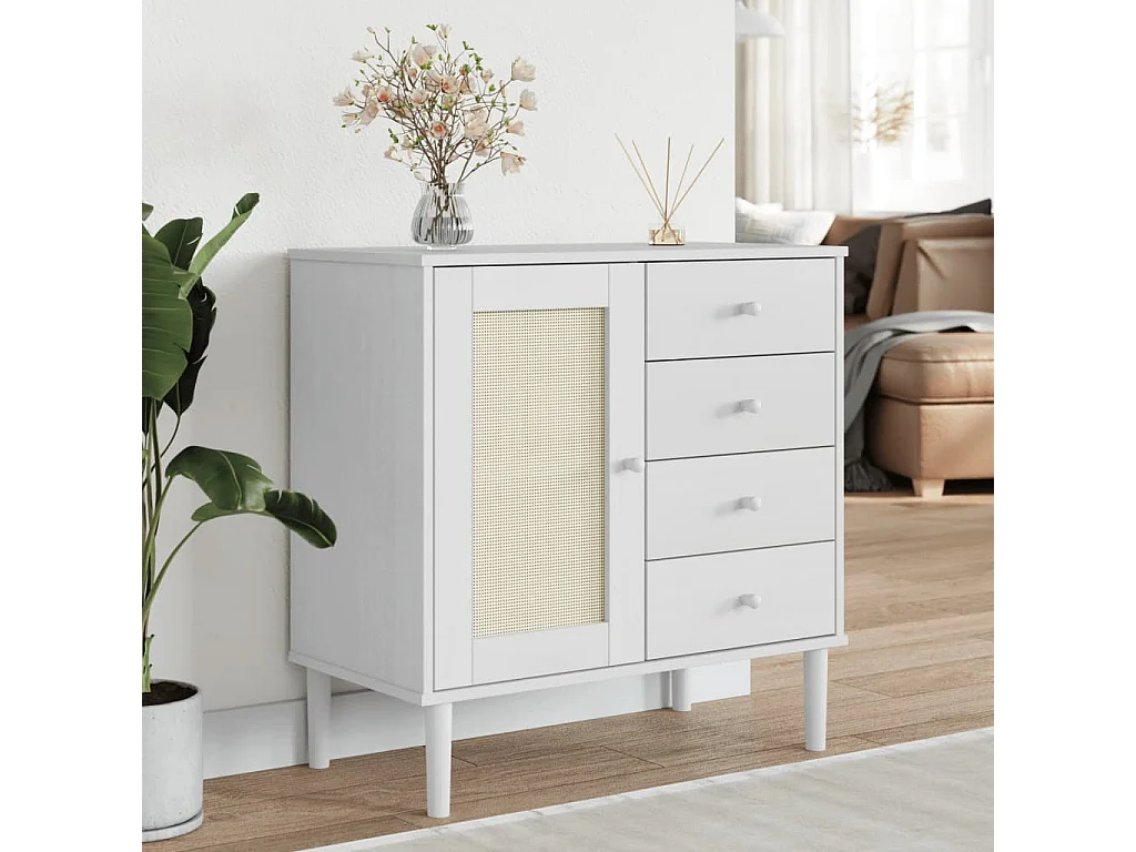 Dressoir SENJA 80x40x80 cm rattan look massief grenenhout wit
