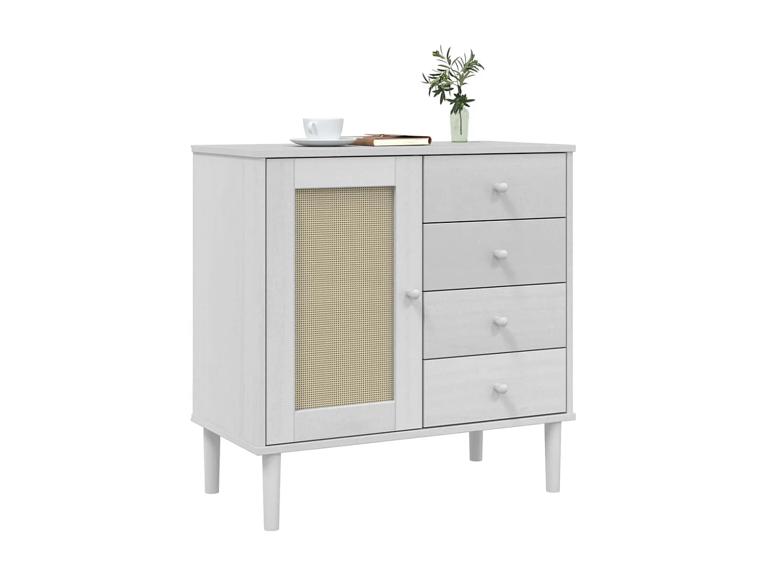 Dressoir SENJA 80x40x80 cm rattan look massief grenenhout wit